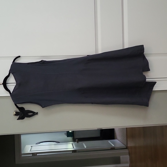 Oizini Lagenlook Linen Sleeveless Faux Wrap Dress - Slate Blue - S - Picture 6 of 10